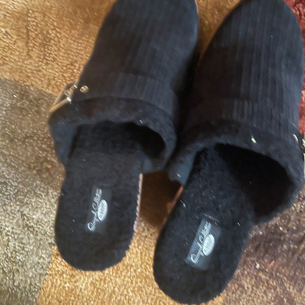 Dr. Scholls Clog Black Corduroy Fabric Women Size 11M Heel 3.25 Water Resistant